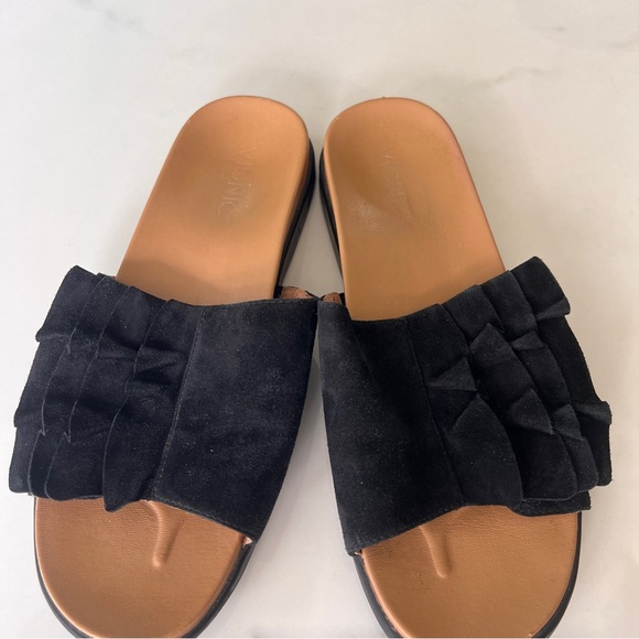 Vionic Roni Black Suede Ruffle Sandal Slide Size 9 - Picture 10 of 11